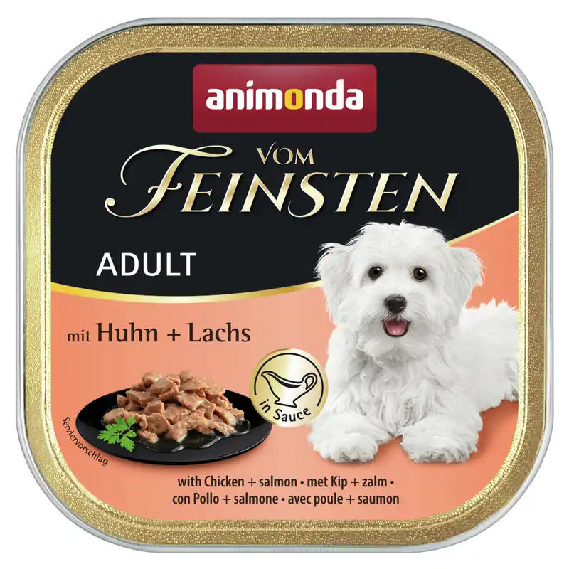 Neuheit animonda Vom Feinsten Adult in Sauce Huhn + Lachs 150g Schale Hundenassfutter